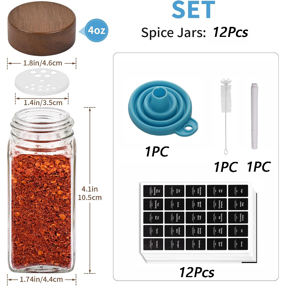 12Pcs Glass Spice Jars with La - огляд і ціна Woodworking Basics